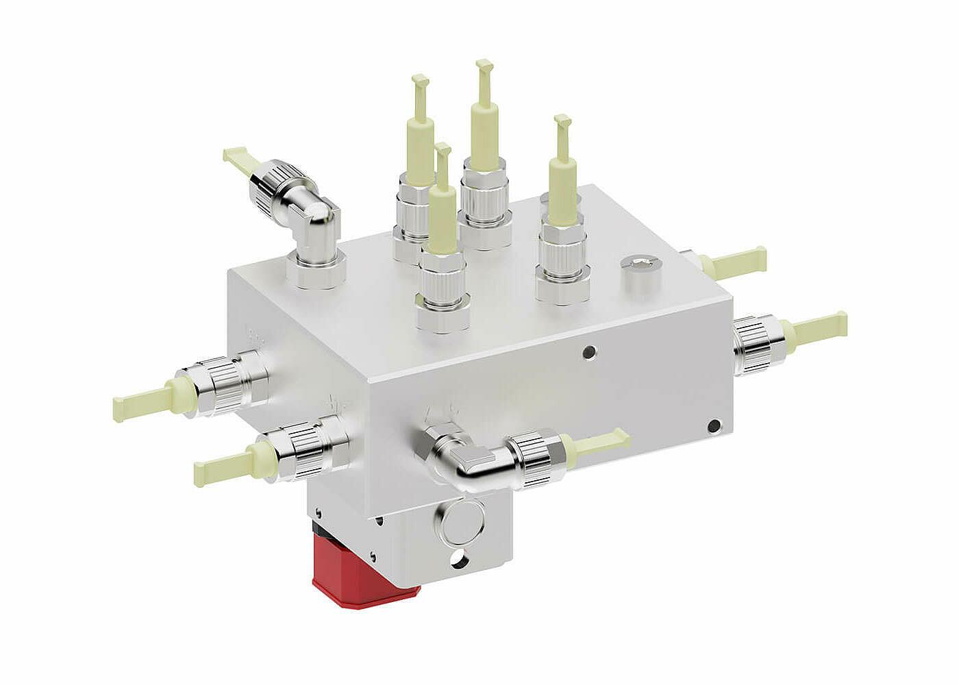 Ein einziges Bauteil übernimmt das gezielte Versorgen, Verteilen und Steuern der Flüssigkeits- und Gasströme in Anlagen und Maschinen. Integrierte Filter- und Ventilfunktionen ermöglichen in Kombination mit dem modularen Design vielseitige Konfigurationen.