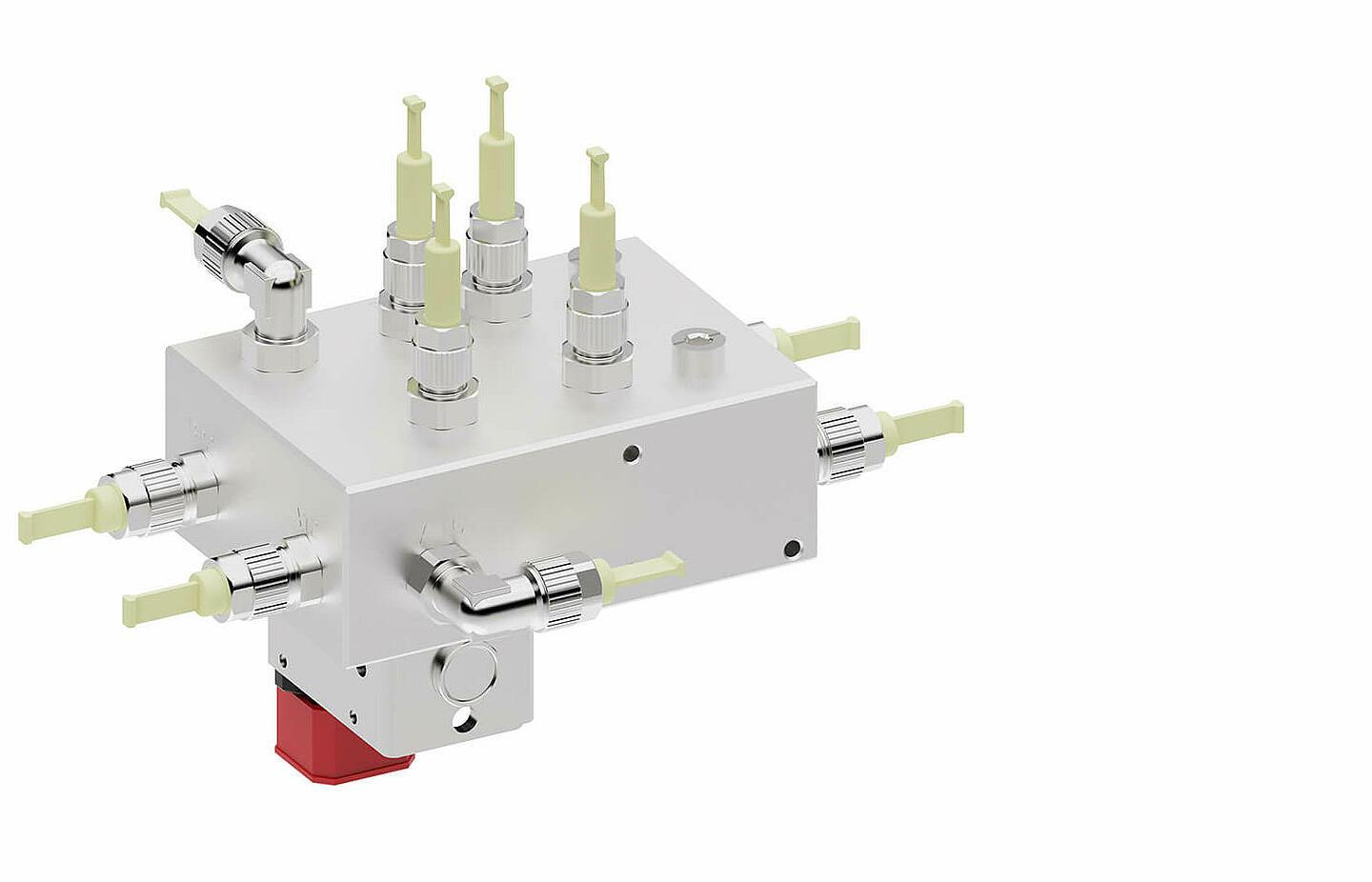Ein einziges Bauteil übernimmt das gezielte Versorgen, Verteilen und Steuern der Flüssigkeits- und Gasströme in Anlagen und Maschinen. Integrierte Filter- und Ventilfunktionen ermöglichen in Kombination mit dem modularen Design vielseitige Konfigurationen.